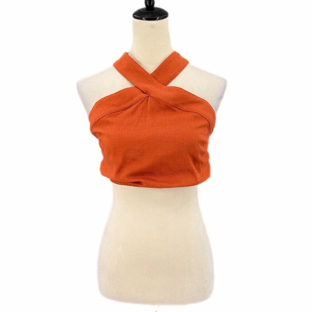 Le Lis NEW Burnt Orange Halter Cross Neck Open Back Crop Top Summer Cute Tank